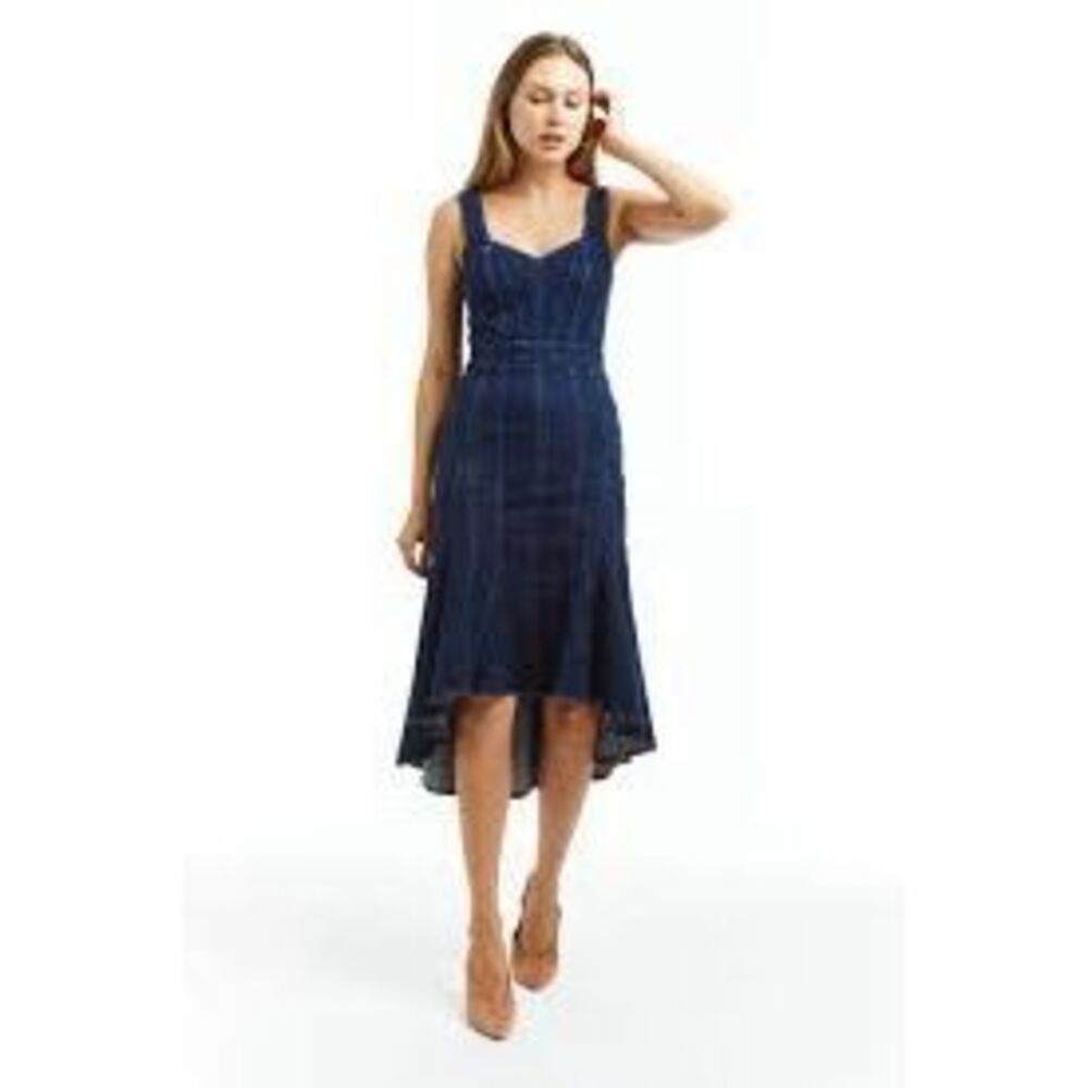 Tractr High Low Denim Midi Dress Coastal Cowgirl Country Western Rodeo Sz L NWT